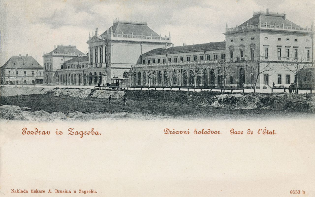 Glavni kolodvor i još neuređeni Trg Franje Jospa (današnji Trg kralja Tomislava) 1900. godine
